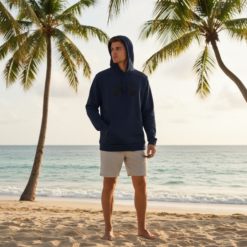 Under Armour Mens Armour Fleece Big Logo Hoodie Navy Blue 1379743 Medium Tall‎